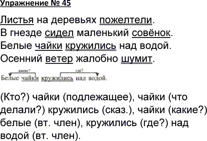 Ответы к 45 упражнению учебника по русскому языку В.П. Канакина, В.Г. Горецкий за 3 класс 1 часть