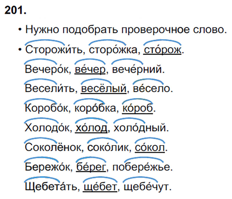 Ответы к 201 упражнению учебника по русскому языку В.П. Канакина, В.Г. Горецкий за 3 класс 1 часть