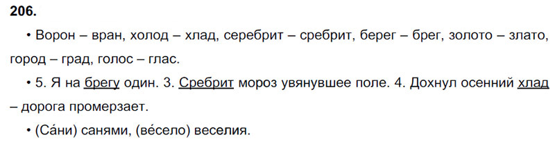 Ответы к 206 упражнению учебника по русскому языку В.П. Канакина, В.Г. Горецкий за 3 класс 1 часть