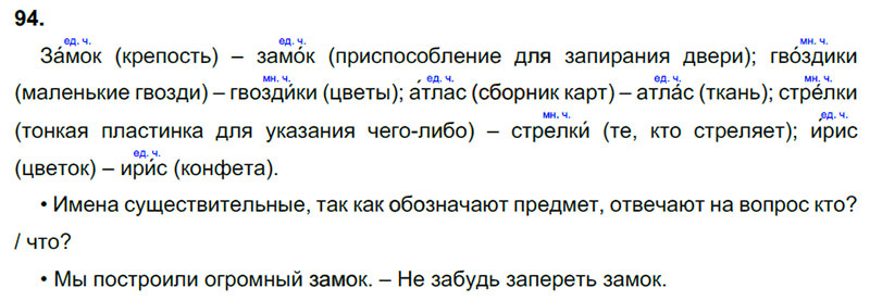 Ответы к 94 упражнению учебника по русскому языку В.П. Канакина, В.Г. Горецкий за 3 класс 1 часть