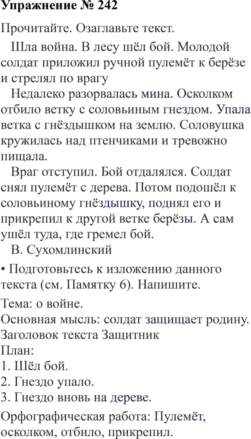 Упр 242 русский язык 3 класс канакина изложение презентация