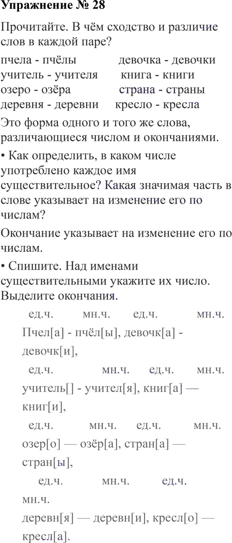 Ответы к 28 упражнению учебника по русскому языку В.П. Канакина, В.Г. Горецкий за 3 класс 2 часть