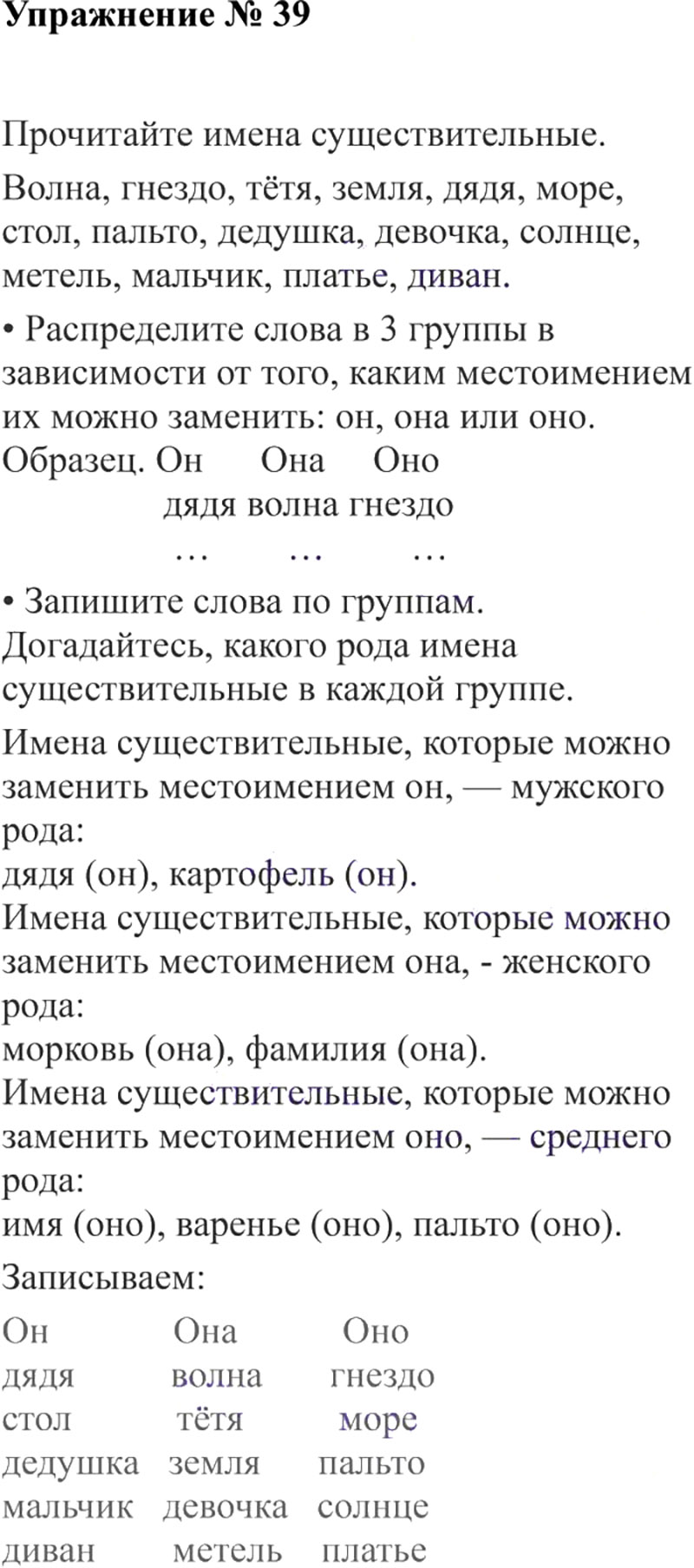 Ответы к 39 упражнению учебника по русскому языку В.П. Канакина, В.Г. Горецкий за 3 класс 2 часть