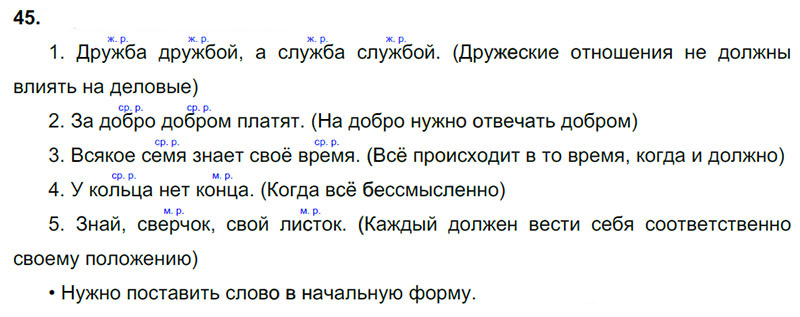 Ответы к 45 упражнению учебника по русскому языку В.П. Канакина, В.Г. Горецкий за 3 класс 2 часть