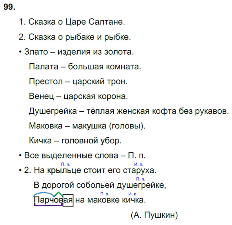 Ответы к 99 упражнению учебника по русскому языку В.П. Канакина, В.Г. Горецкий за 3 класс 2 часть