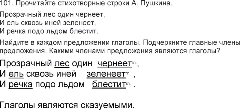 Ответы к 101 упражнению учебника по русскому языку Л.Ф. Климанова, Т.В. Бабушкина за 3 класс 2 часть