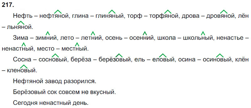 Ответы к 217 упражнению учебника по русскому языку Л.Ф. Климанова, Т.В. Бабушкина за 3 класс 2 часть
