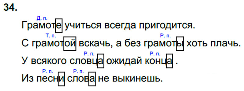 Ответы к 34 упражнению учебника по русскому языку Л.Ф. Климанова, Т.В. Бабушкина за 3 класс 2 часть