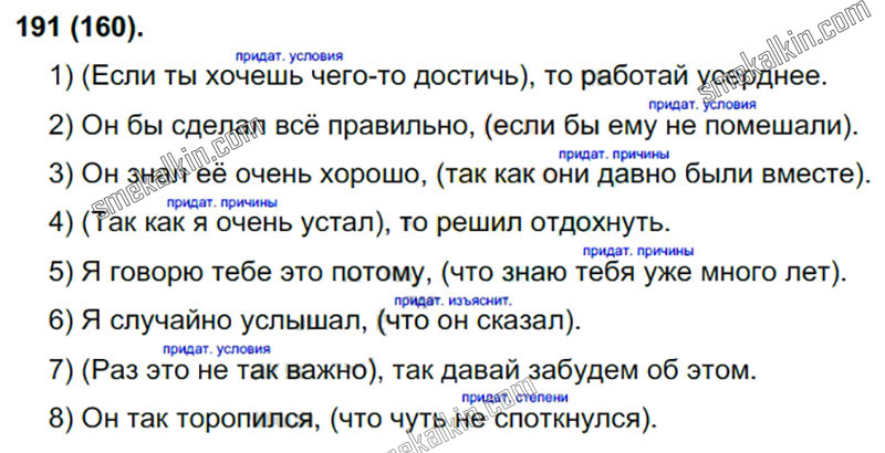 ГДЗ к 191 упражнению учебника по русскому языку С.Г. Бархударов, С.Е. Крючков, Л.Ю. Максимов за 9 класс