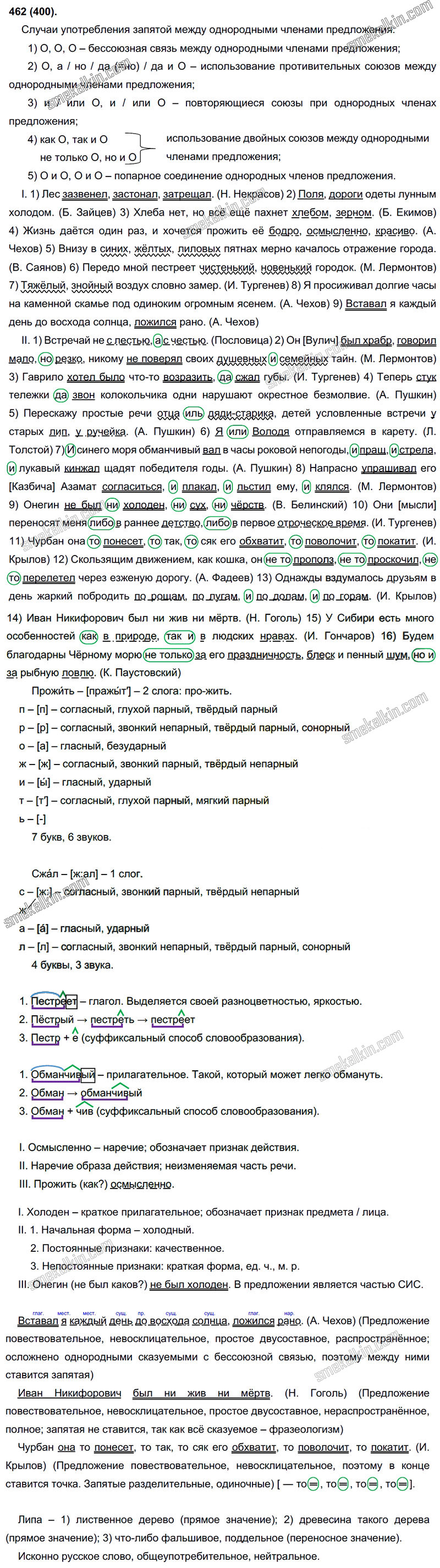 ГДЗ к 462 упражнению учебника по русскому языку С.Г. Бархударов, С.Е. Крючков, Л.Ю. Максимов за 9 класс