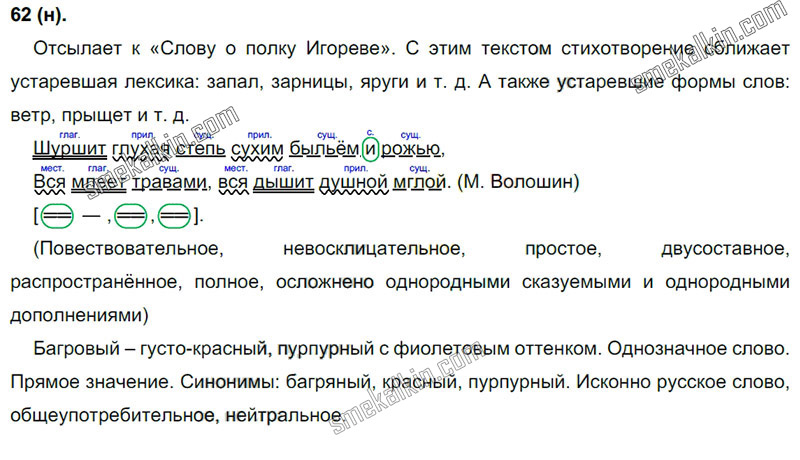 ГДЗ к 62 упражнению учебника по русскому языку С.Г. Бархударов, С.Е. Крючков, Л.Ю. Максимов за 9 класс