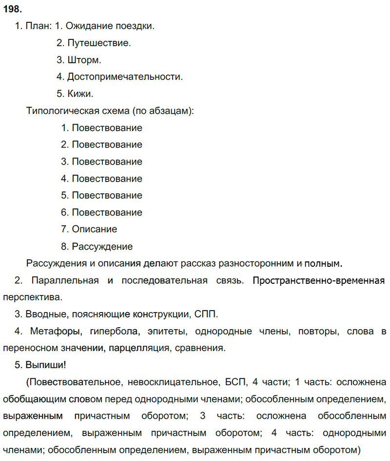 Ответы к 198 упражнению учебника по русскому языку М.М. Разумовская за 9 класс