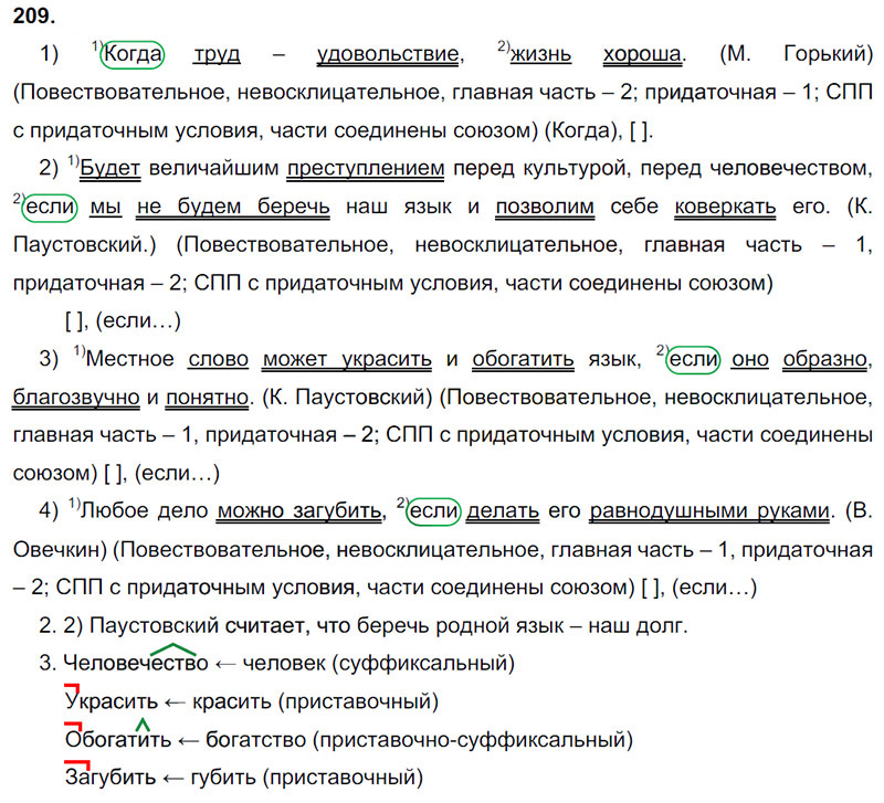 Ответы к 209 упражнению учебника по русскому языку М.М. Разумовская за 9 класс