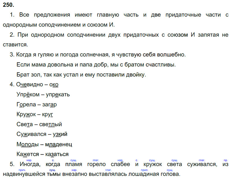 Ответы к 250 упражнению учебника по русскому языку М.М. Разумовская за 9 класс