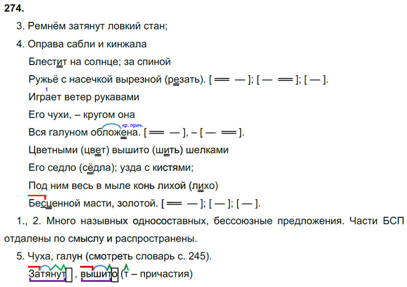 Ответы к 274 упражнению учебника по русскому языку М.М. Разумовская за 9 класс